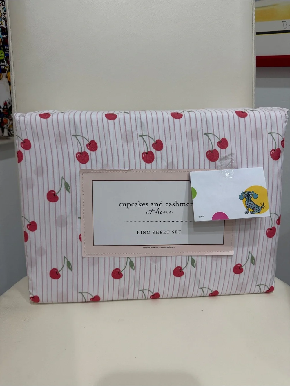 cupcakes & cashmere Pink & White Cherry Stripe King Sheet Set